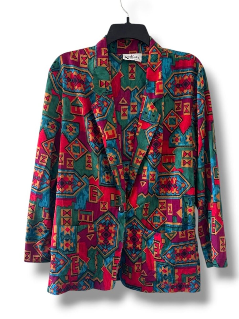Vintage 80s Katie Brooke Colorful Soutwestern Geometric Blazer Women's Sz Large
